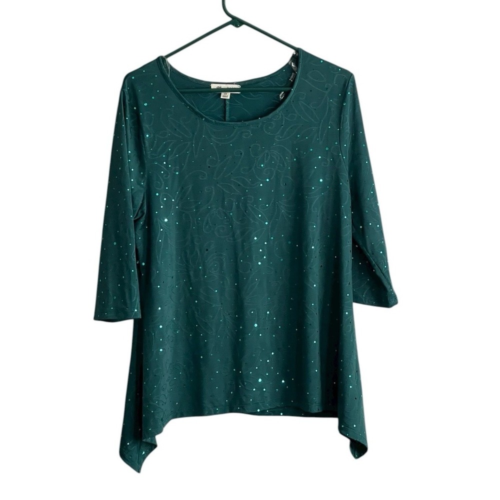 Blue Mood Women Tunic Top Large Green Sequin Sparkly Holiday Dressy Casual